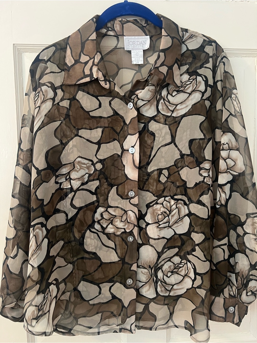 Jordan Sheer Floral Button-Up Blouse in Brown and Cream